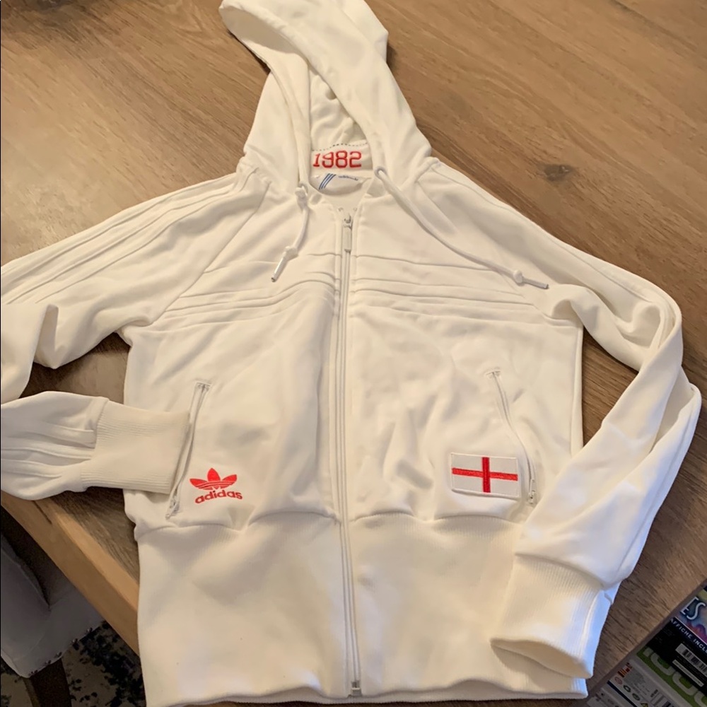 Adidas White Hoodie with Red Accents